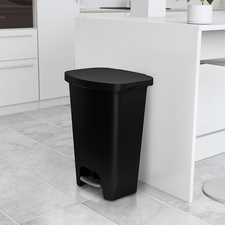 Glad Trash Can w/Lid, Foot Pedal & Garbage Bag Rings, 13 Gal, Black (Open Box)