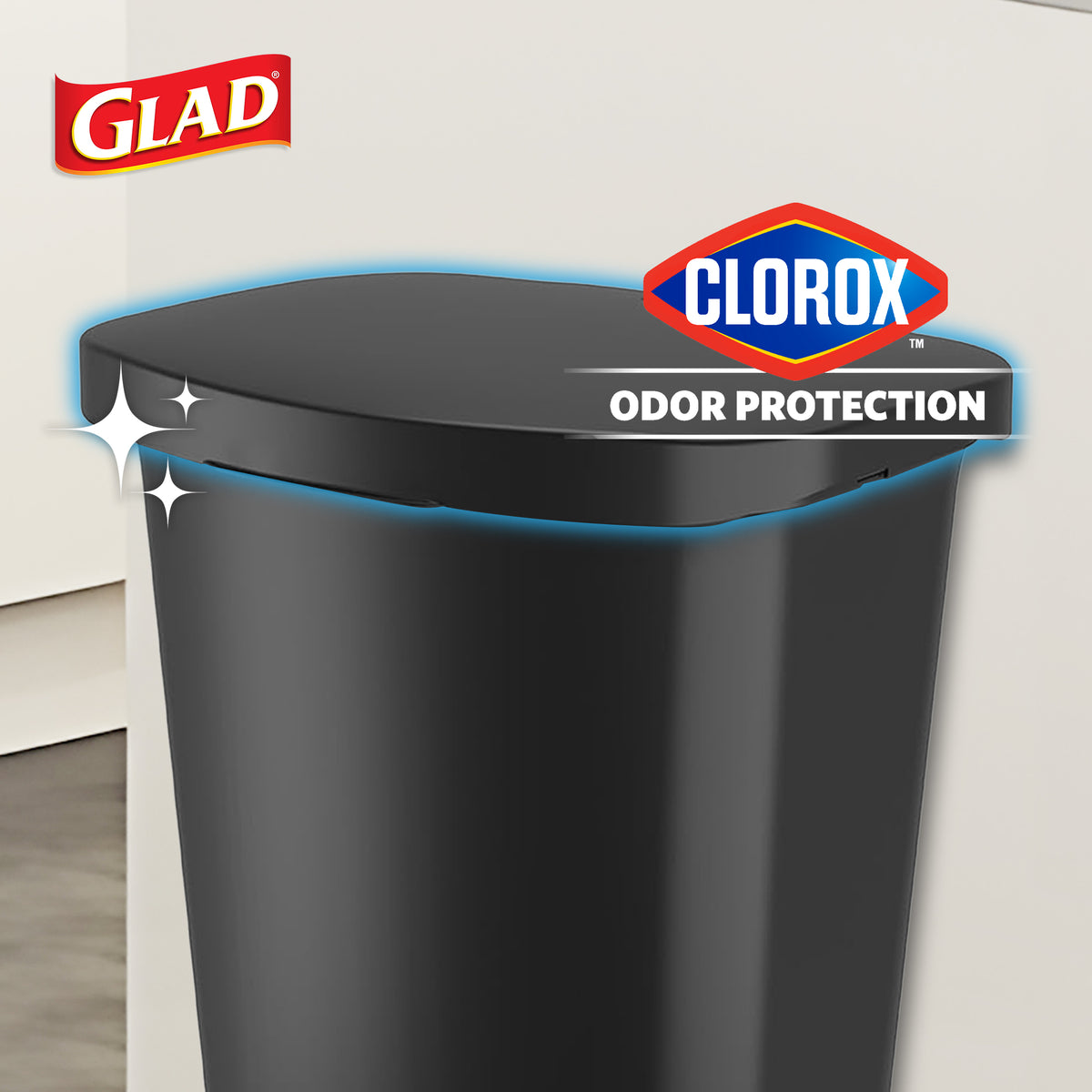 Glad Trash Can with Lid, Stainless Foot Pedal & Garbage Bag Rings, 13 Gal, Black