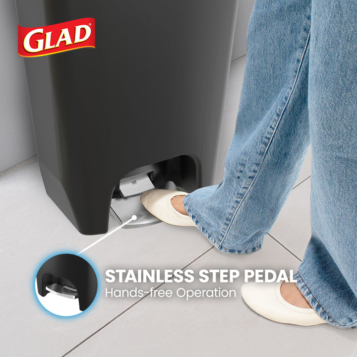 Glad Trash Can with Lid, Stainless Foot Pedal & Garbage Bag Rings, 13 Gal (Used)