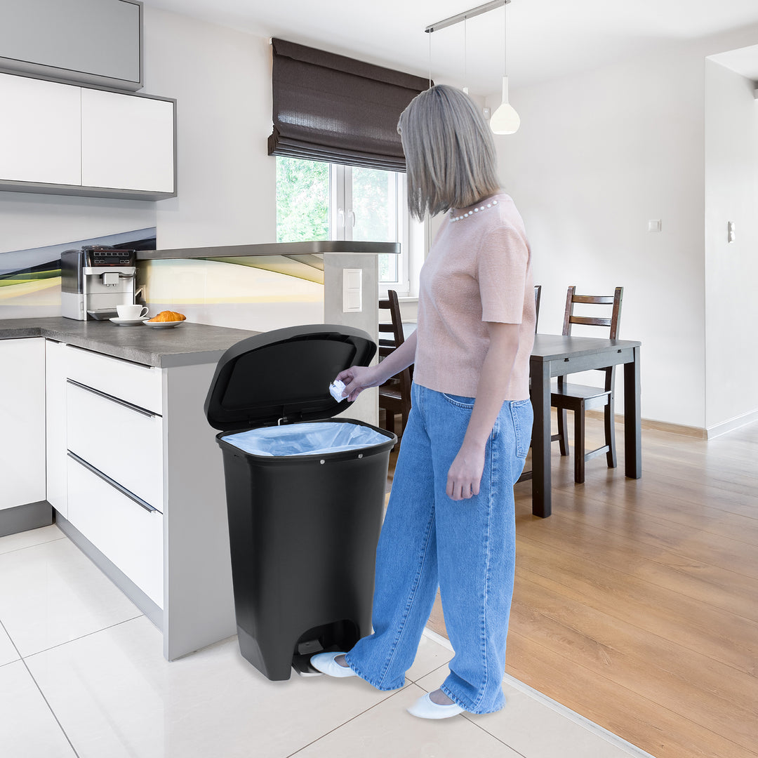 Glad Trash Can with Lid, Stainless Foot Pedal & Garbage Bag Rings, 13 Gal (Used)