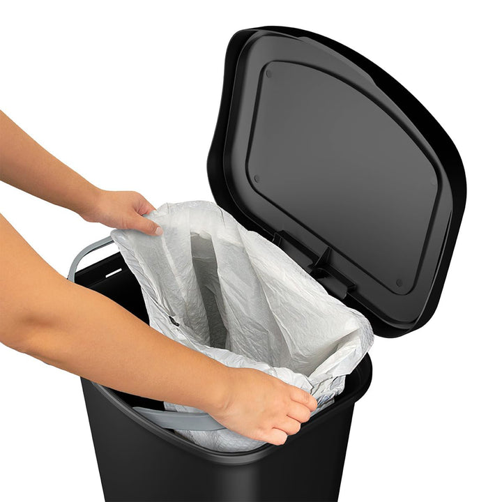 Glad Trash Can with Lid, Stainless Foot Pedal & Garbage Bag Rings, 13 Gal, Black