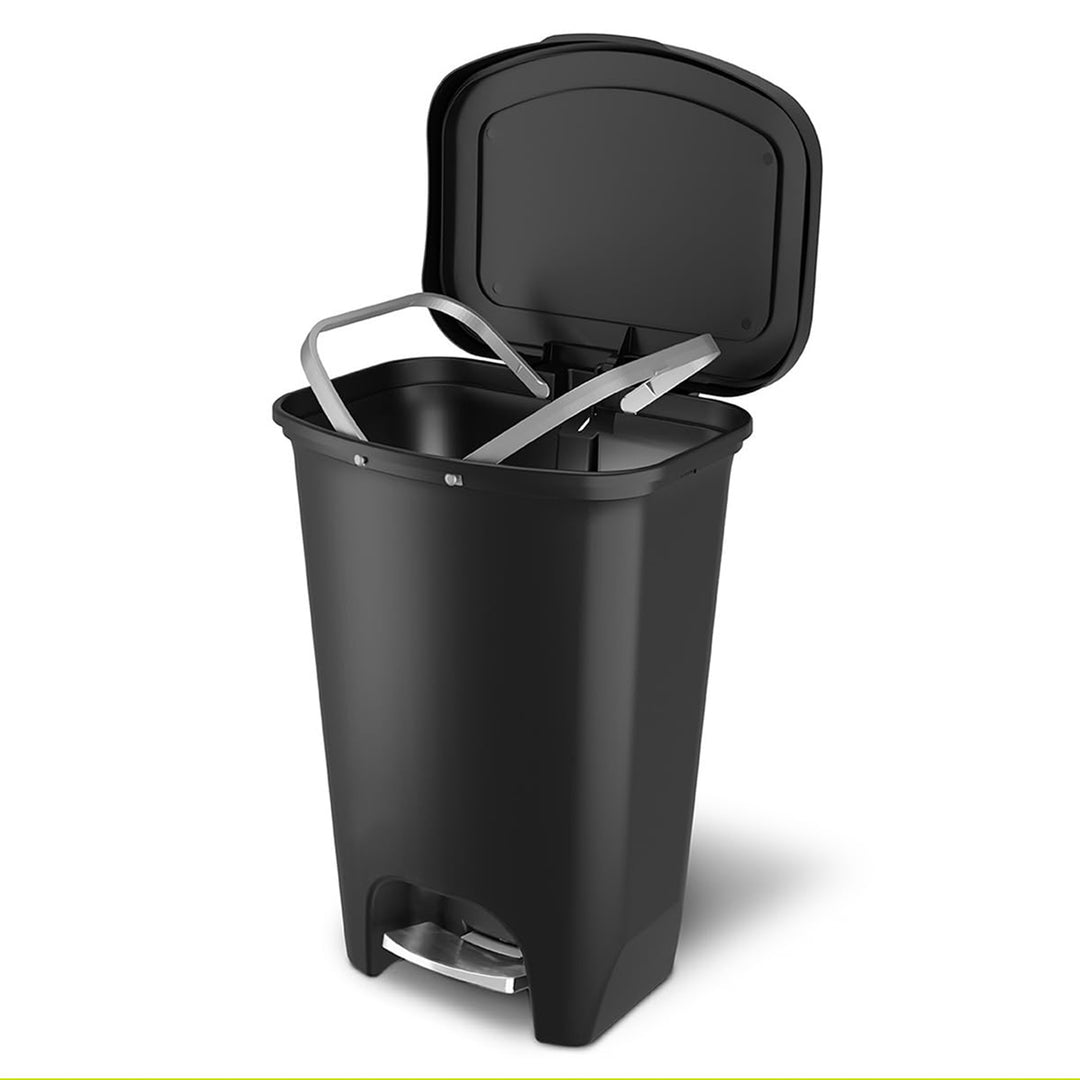 Glad Trash Can with Lid, Stainless Foot Pedal & Garbage Bag Rings, 13 Gal, Black
