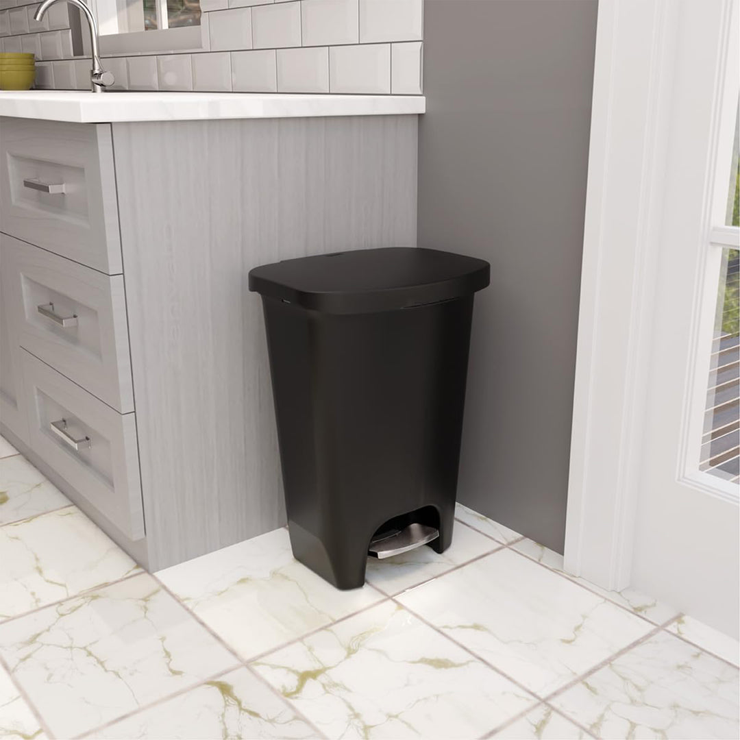 Glad Trash Can with Lid, Stainless Foot Pedal & Garbage Bag Rings, 13 Gal, Black