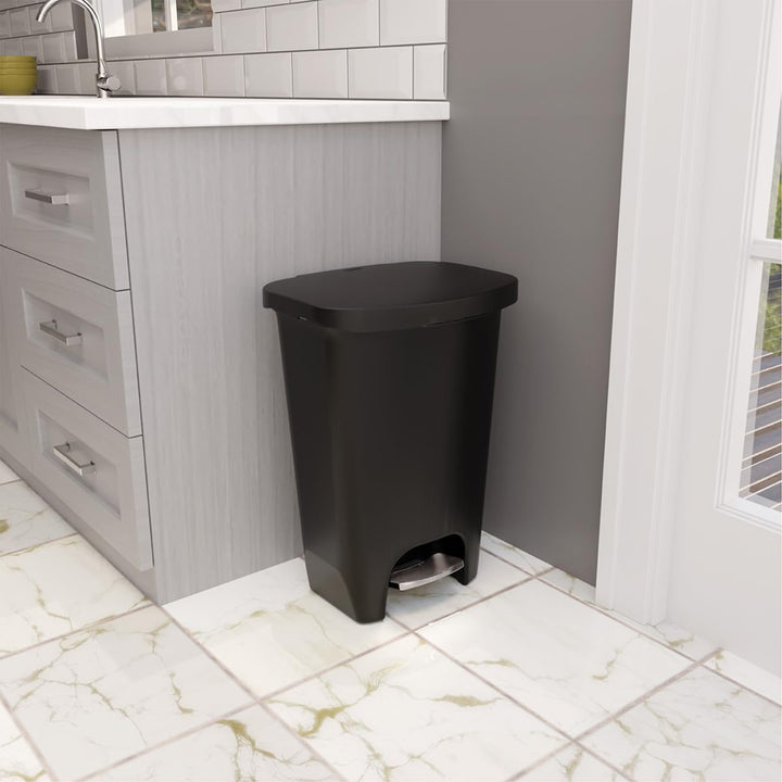 Glad Trash Can with Lid, Stainless Foot Pedal & Garbage Bag Rings, 13 Gal, Black