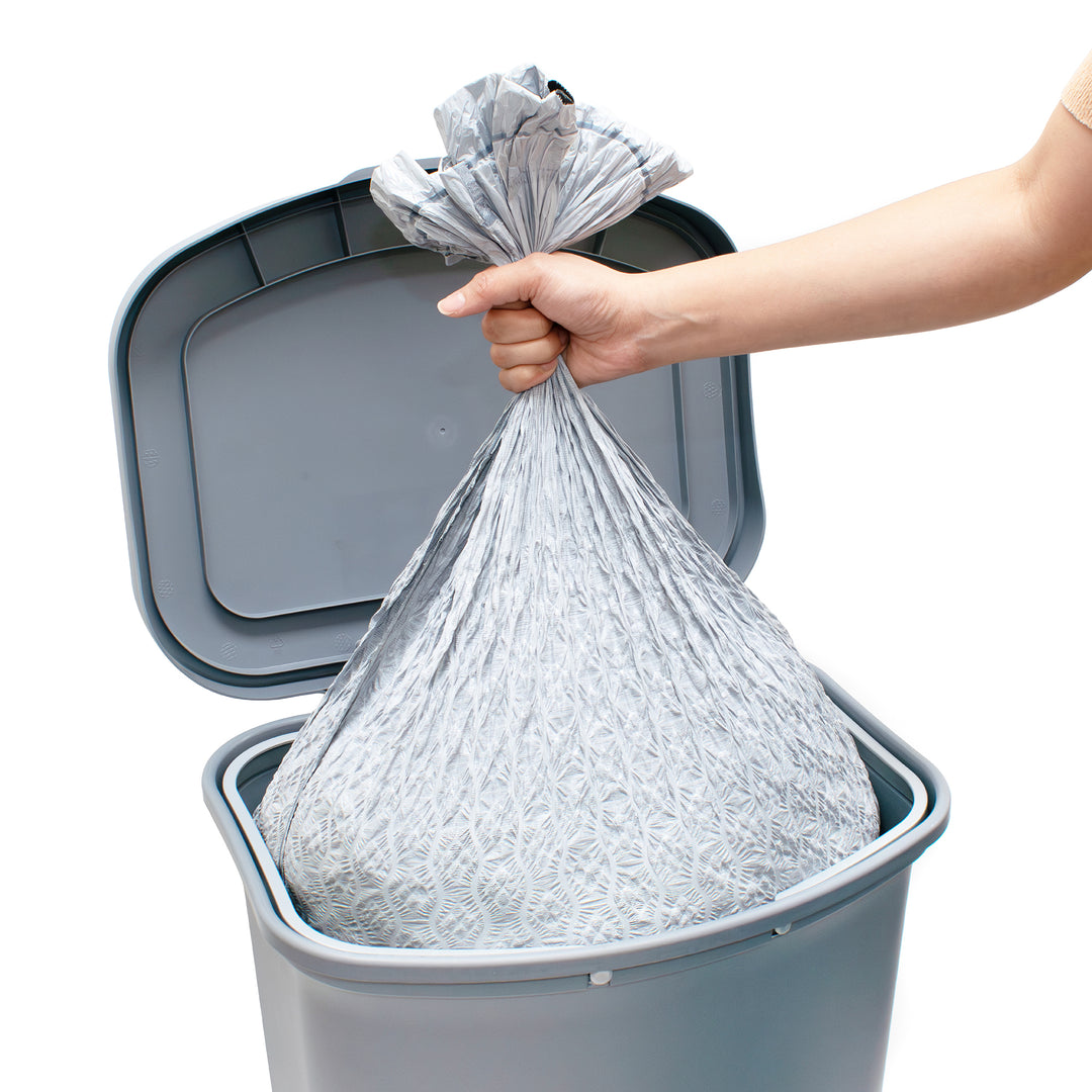 Glad Kitchen Trash Can with Lid, Foot Pedal and Garbage Bag Rings, 13 Gal, Grey