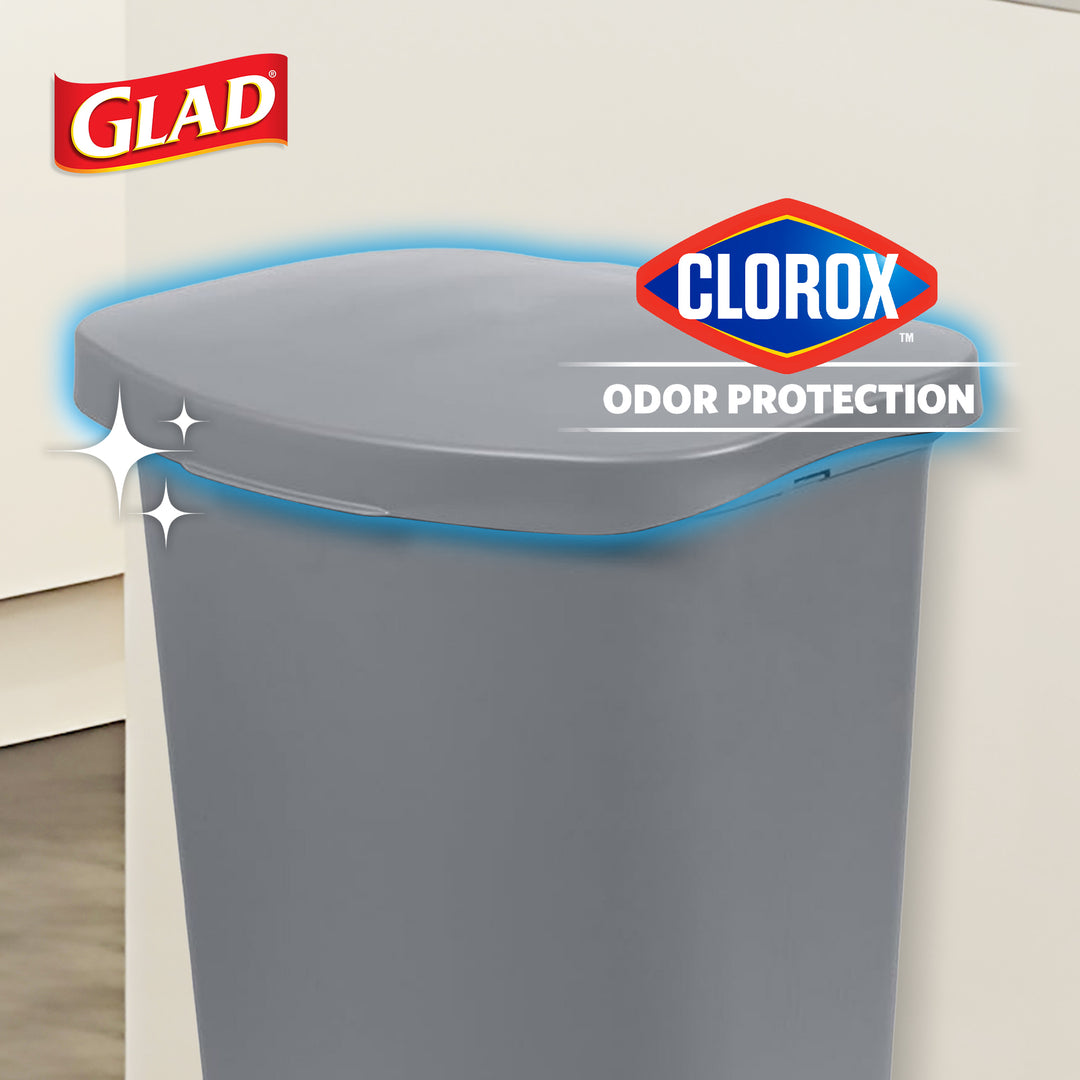 Glad Kitchen Trash Can with Lid, Foot Pedal and Garbage Bag Rings, 13 Gal, Grey