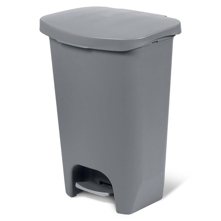 Glad Kitchen Trash Can with Lid, Foot Pedal and Garbage Bag Rings, 13 Gal, Grey