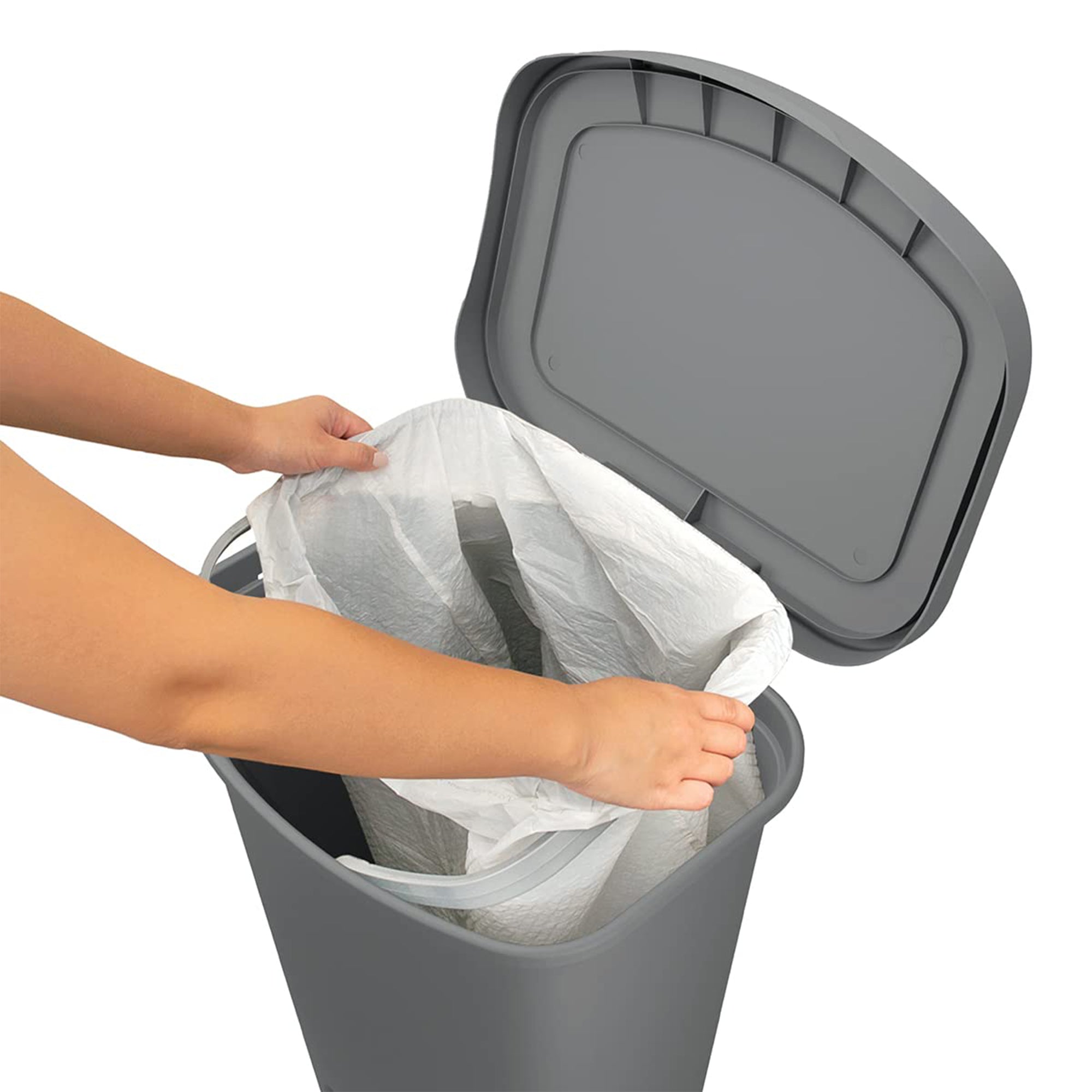 Glad Kitchen Trash Can with Lid and Garbage Bag Rings, 13 Gal, Grey, 3 Pack