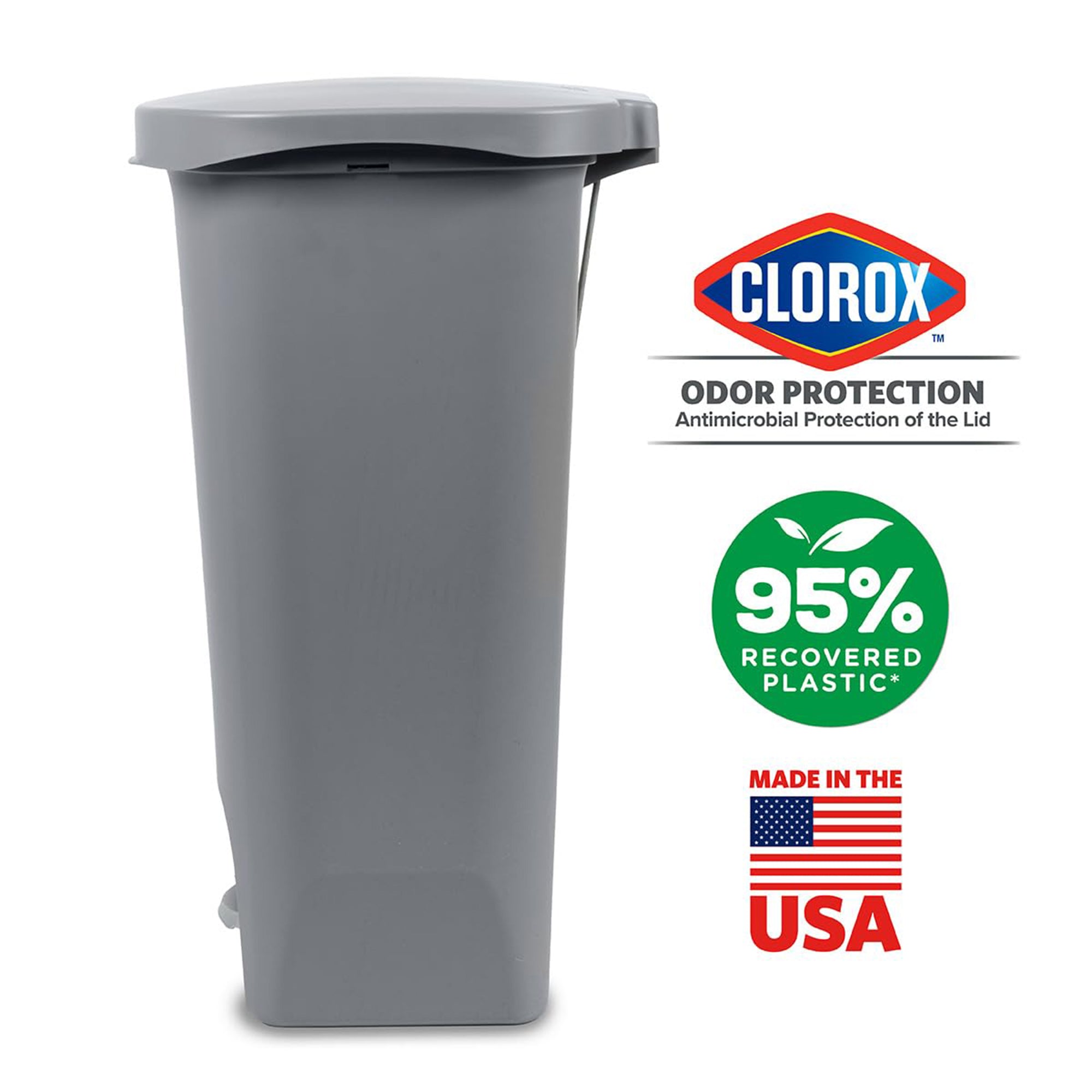 Glad Kitchen Trash Can with Lid and Garbage Bag Rings, 13 Gal, Grey, 3 Pack