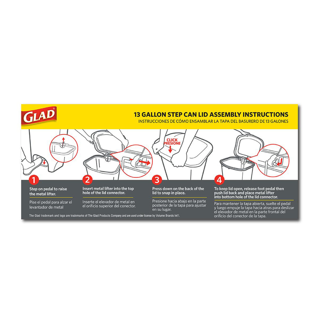 Glad Kitchen Trash Can with Lid and Garbage Bag Rings, 13 Gal, Grey, 4 Pack