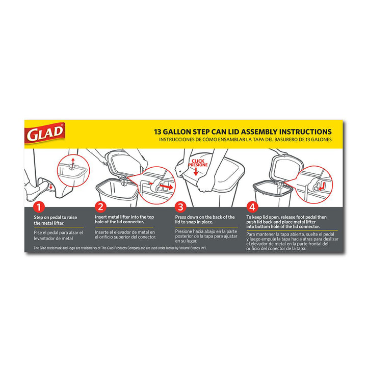 Glad Kitchen Trash Can with Lid and Garbage Bag Rings, 13 Gal, Grey, 4 Pack