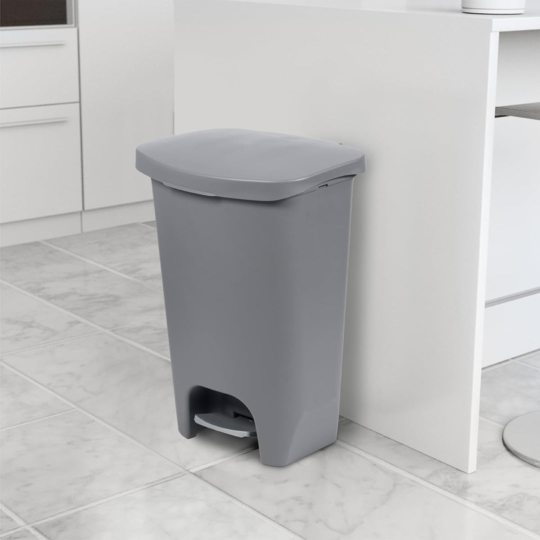 Glad Kitchen Trash Can with Lid and Garbage Bag Rings, 13 Gal, Grey, 4 Pack