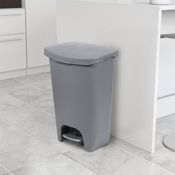 Glad Kitchen Trash Can with Lid and Garbage Bag Rings, 13 Gal, Grey, 3 Pack - VMInnovations