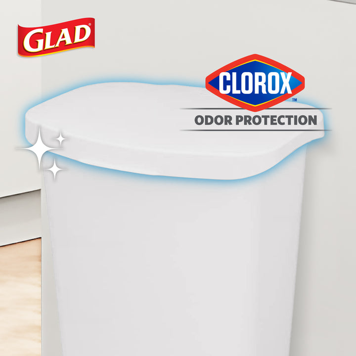 Glad Kitchen Trash Can with Lid, Foot Pedal and Garbage Bag Rings, 13 Gal, White