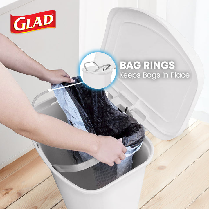 Glad Kitchen Trash Can with Lid, Foot Pedal and Garbage Bag Rings, 13 Gal, White