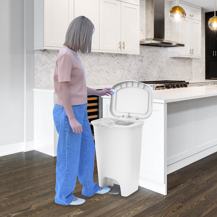 Glad Kitchen Trash Can with Lid, Foot Pedal and Garbage Bag Rings, 13 Gal, White