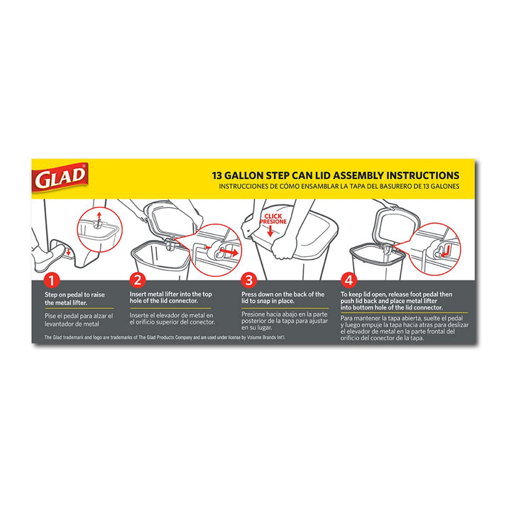 Glad Kitchen Trash Can w/Lid, Foot Pedal & Garbage Bag Rings, 13 Gal, (Open Box)