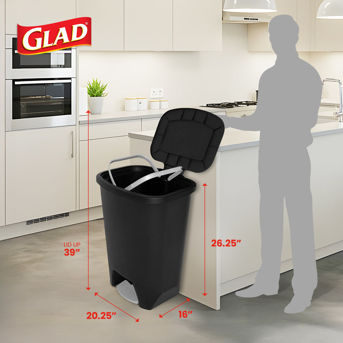 Glad Kitchen Trash Can with Lid, Foot Pedal and Garbage Bag Rings (Open Box) - VMInnovations
