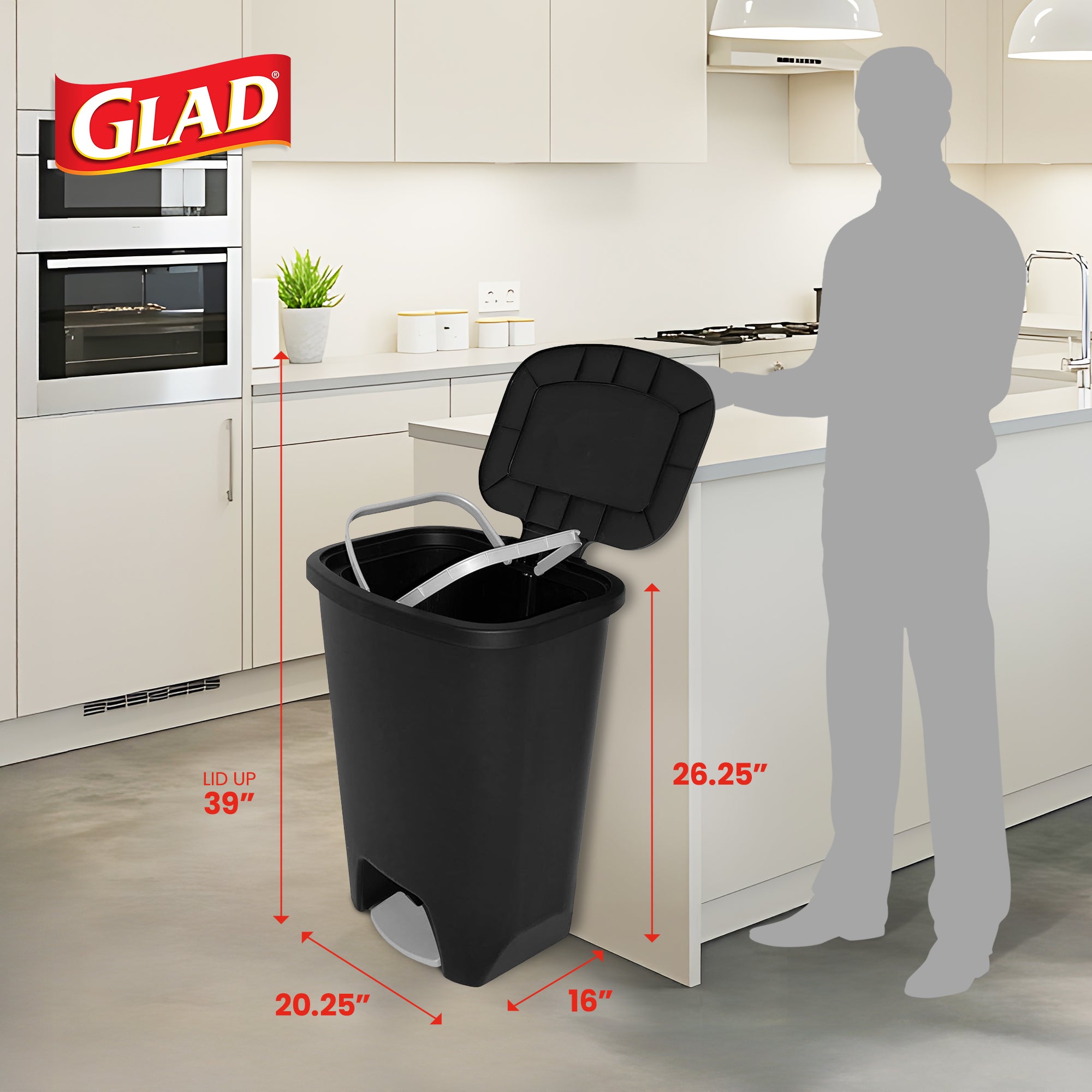 Glad Kitchen Trash Can with Lid, Foot Pedal and Garbage Bag Rings (Open Box) - VMInnovations