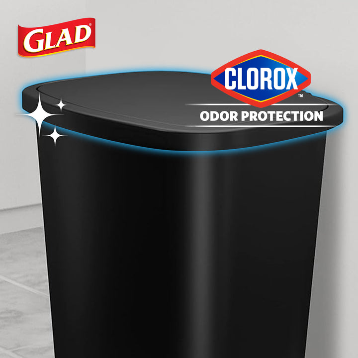 Glad Kitchen Trash Can with Lid, Foot Pedal and Garbage Bag Rings, 20 Gal, Black
