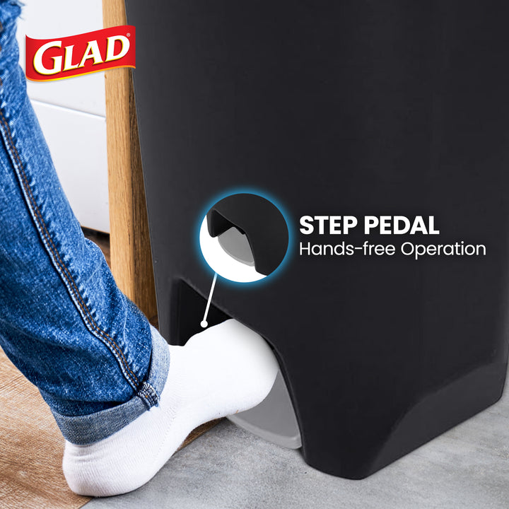Glad Kitchen Trash Can with Lid, Foot Pedal and Garbage Bag Rings, 20 Gal, Black
