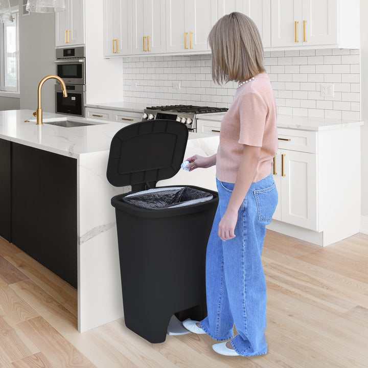 Glad Kitchen Trash Can with Lid, Foot Pedal and Garbage Bag Rings, 20 Gal, Black
