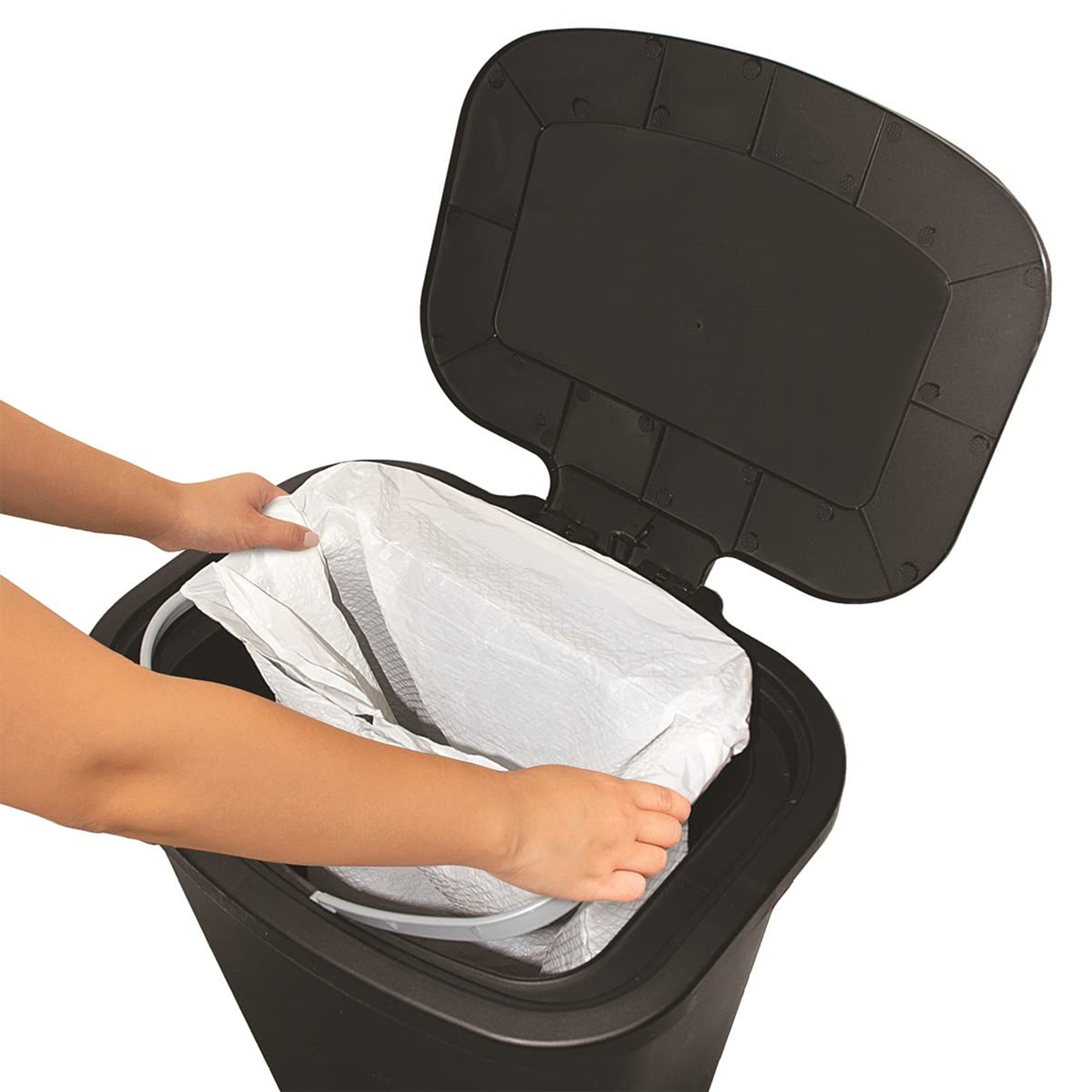 Glad Kitchen Trash Can with Lid and Garbage Bag Rings, 20 Gal, Black, 2 Pack
