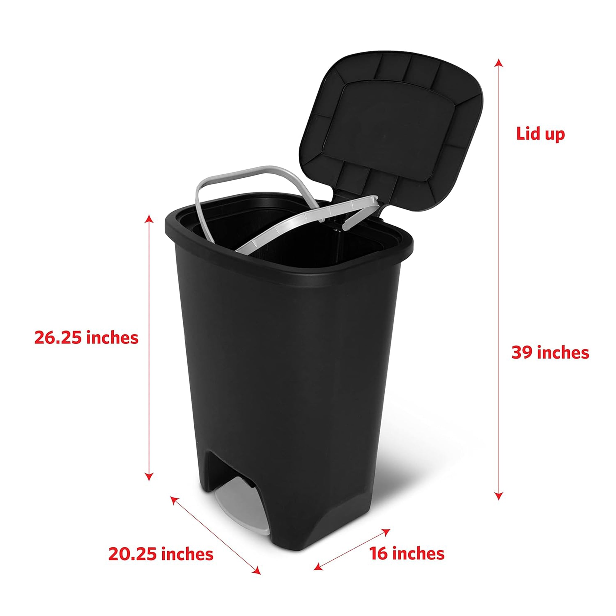 Glad Kitchen Trash Can with Lid and Garbage Bag Rings, 20 Gal, Black, 2 Pack