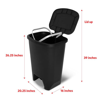Glad Kitchen Trash Can with Lid and Garbage Bag Rings, 20 Gal, Black, 2 Pack