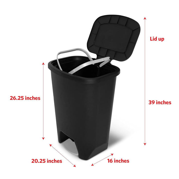 Glad Kitchen Trash Can with Lid and Garbage Bag Rings, 20 Gal, Black, 3 Pack