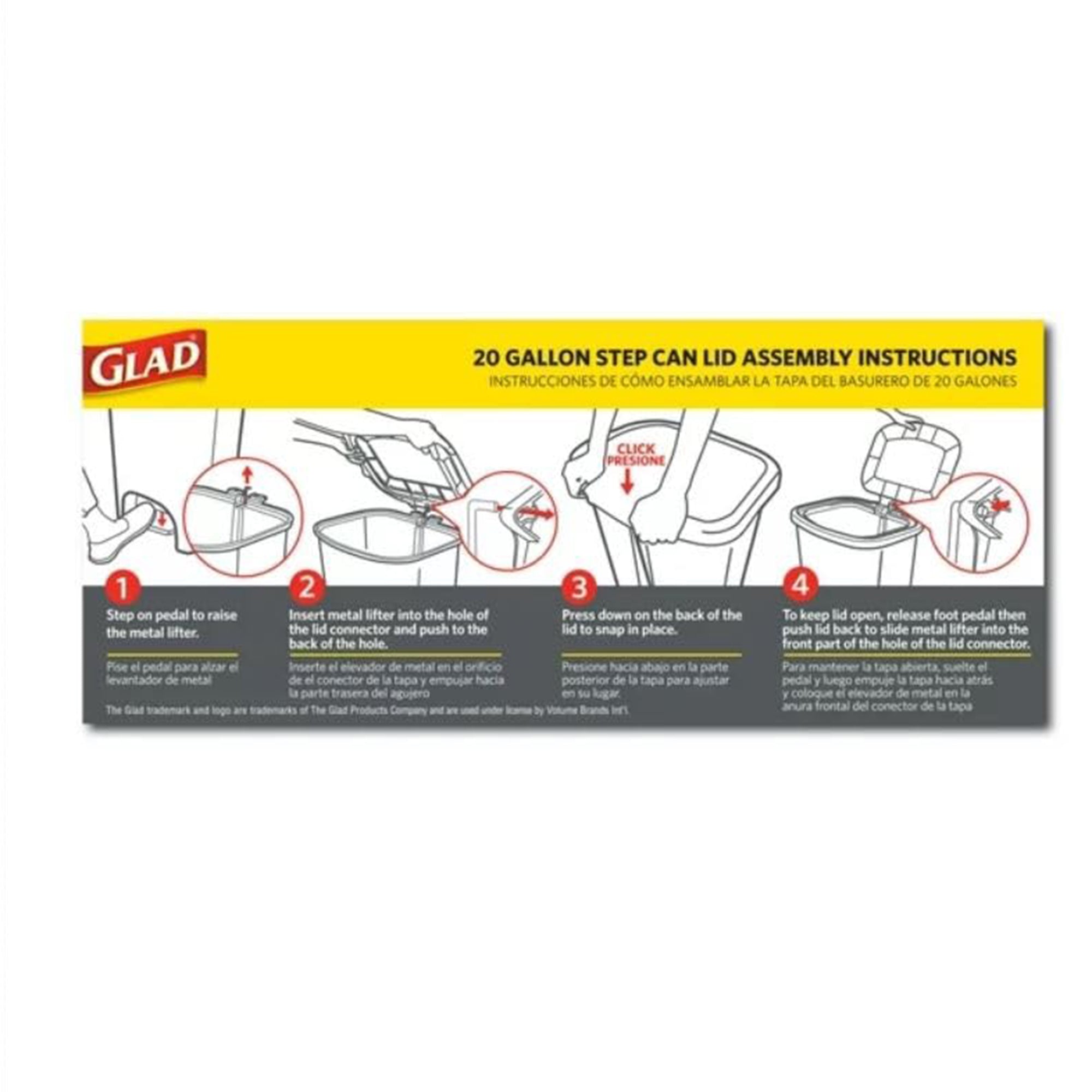 Glad Kitchen Trash Can with Lid and Garbage Bag Rings, 20 Gal, Black, 2 Pack