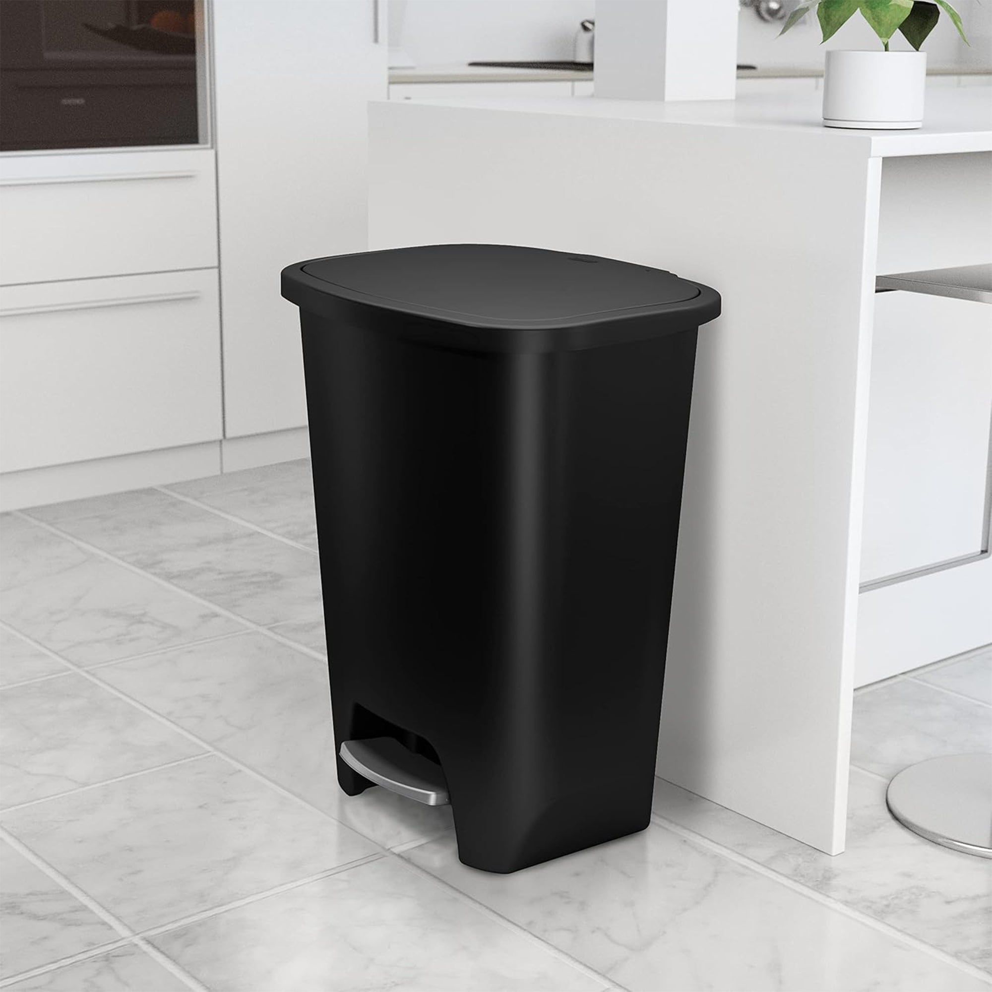 Glad Kitchen Trash Can with Lid and Garbage Bag Rings, 20 Gal, Black, 2 Pack