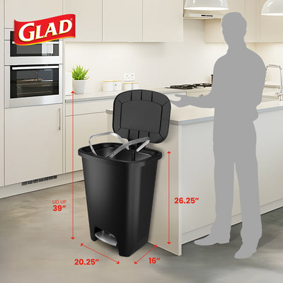 Glad Trash Can with Lid, Stainless Foot Pedal & Garbage Bag Rings, 20 Gal (Used) - VMInnovations