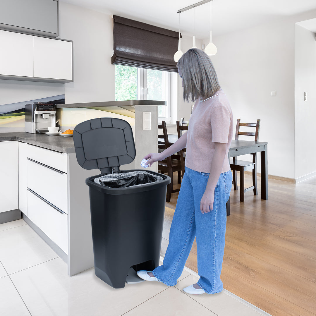 Glad Trash Can with Lid, Stainless Foot Pedal & Garbage Bag Rings, 20 Gal, Black