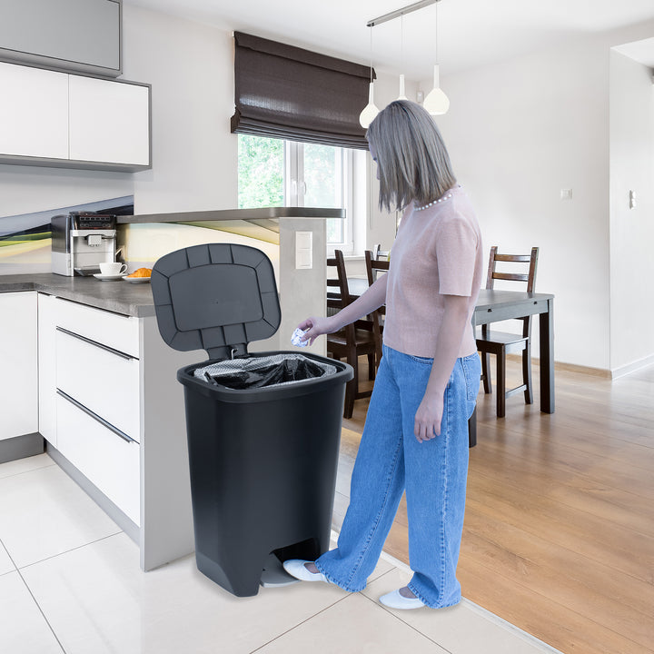 Glad Trash Can with Lid, Stainless Foot Pedal & Garbage Bag Rings, 20 Gal, Black