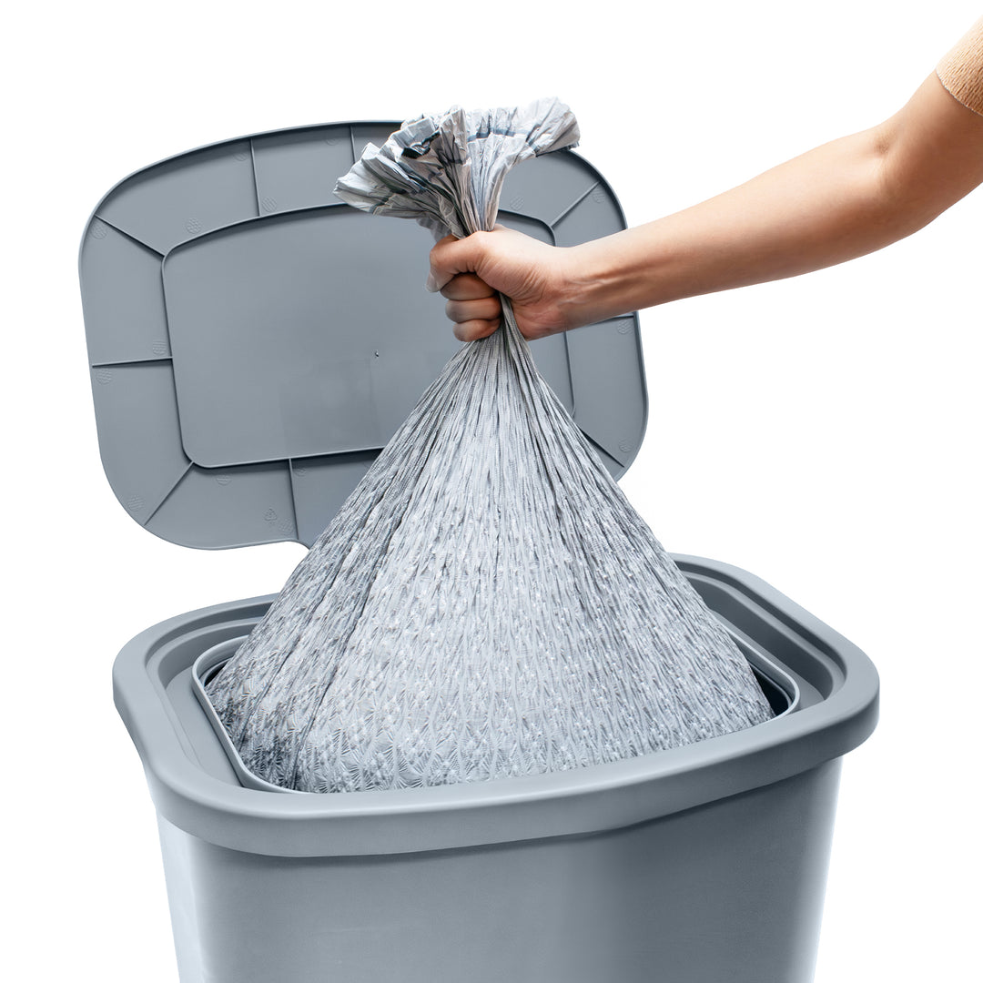 Glad Kitchen Trash Can with Lid, Foot Pedal and Garbage Bag Rings, 20 Gal, Grey