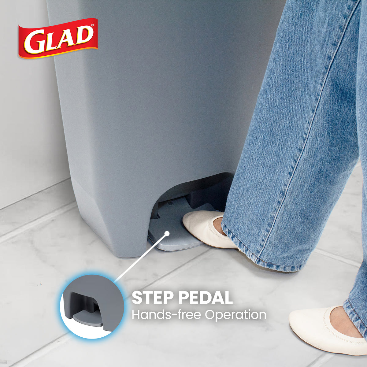 Glad Kitchen Trash Can with Lid, Foot Pedal , 20 Gal, Grey (Open Box)