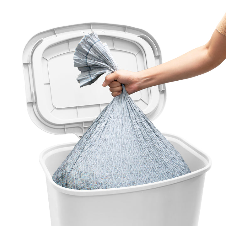 Glad Kitchen Trash Can with Lid, Foot Pedal and Garbage Bag Rings, 20 Gal, White