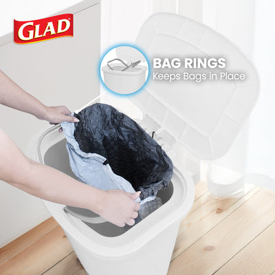 Glad Kitchen Trash Can with Lid, Foot Pedal and Garbage Bag Rings, 20 Gal, White - VMInnovations