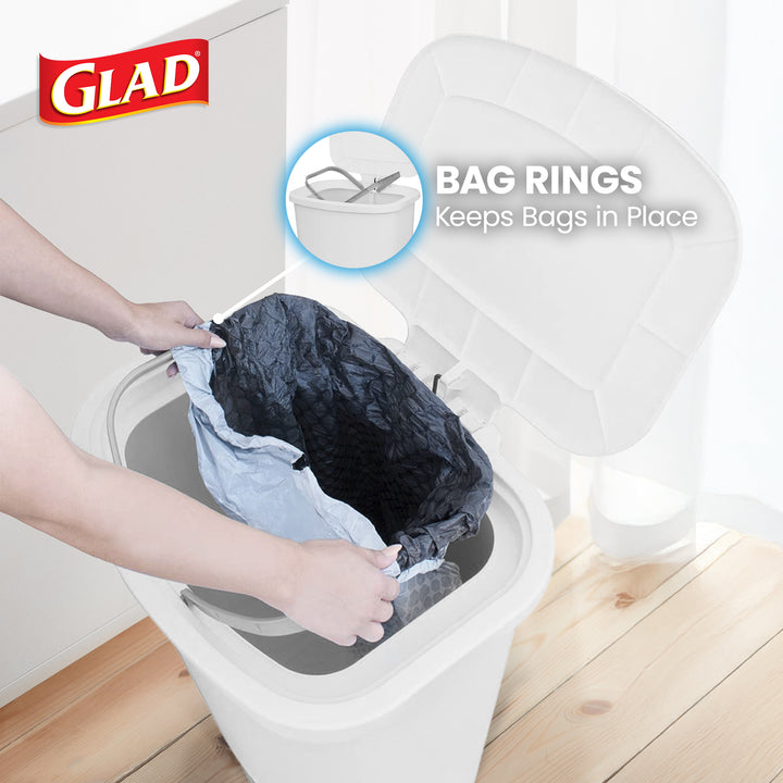 Glad Kitchen Trash Can with Lid, Foot Pedal and Garbage Bag Rings, 20 Gal, White