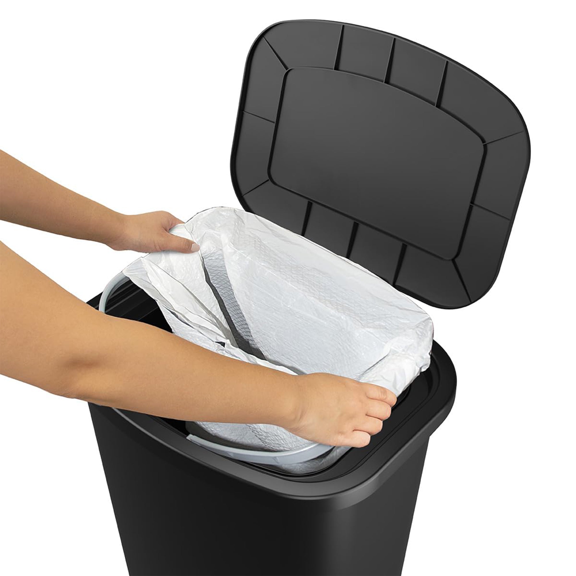 Glad Trash Can w/ Lid, Stainless Pedal, Garbage Bag Rings, 20 Gal, Black, 3 Pack