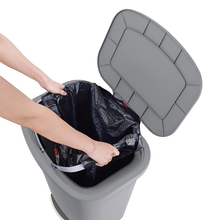 Glad Kitchen Trash Can with Lid and Garbage Bag Rings, 20 Gal, Grey, 2 Pack