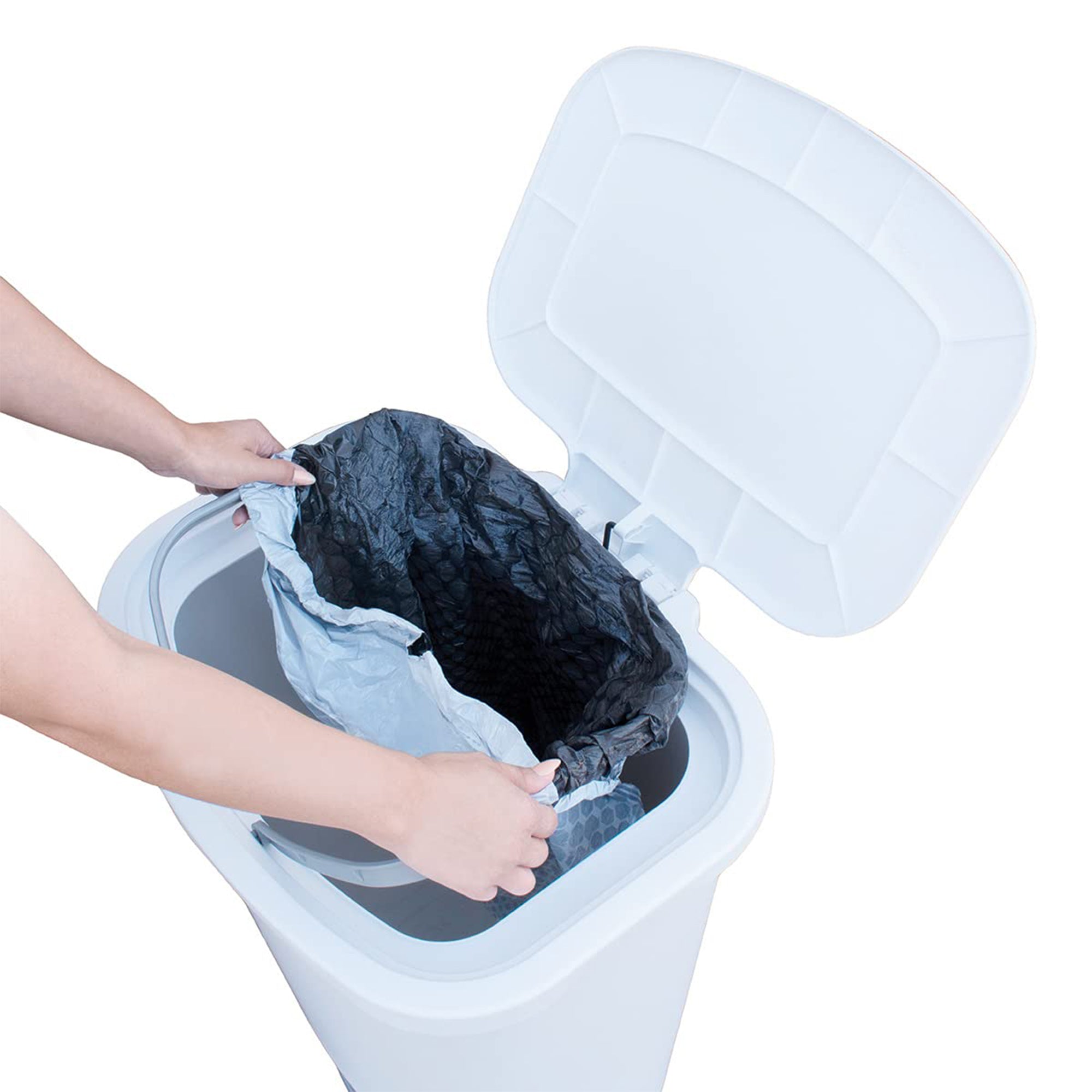 Glad Kitchen Trash Can with Lid and Garbage Bag Rings, 20 Gal, White, 2 Pack