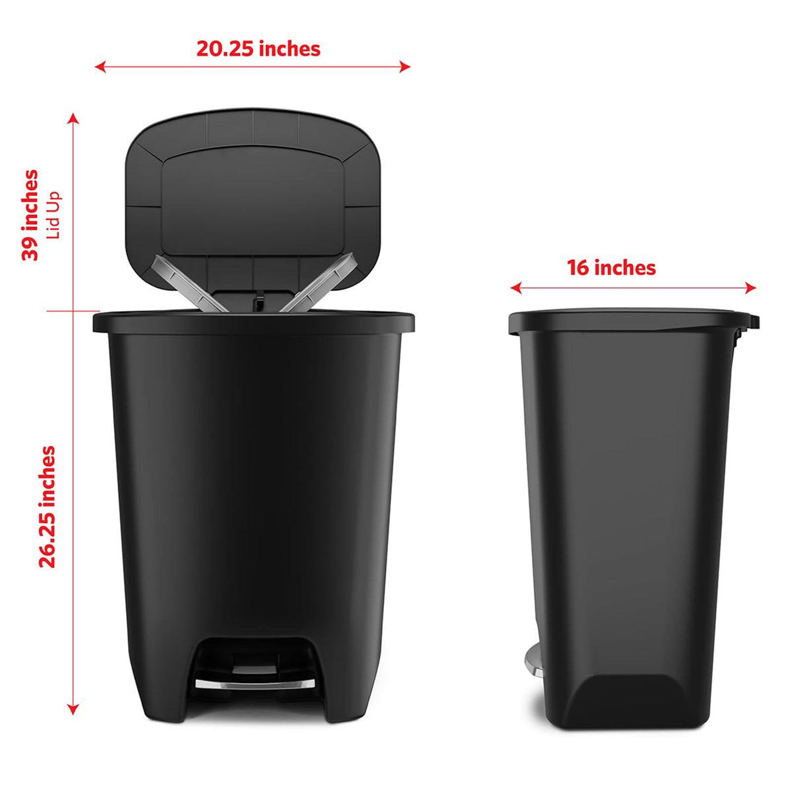 Glad Trash Can with Lid, Stainless Foot Pedal & Garbage Bag Rings, 20 Gal, Black - VMInnovations