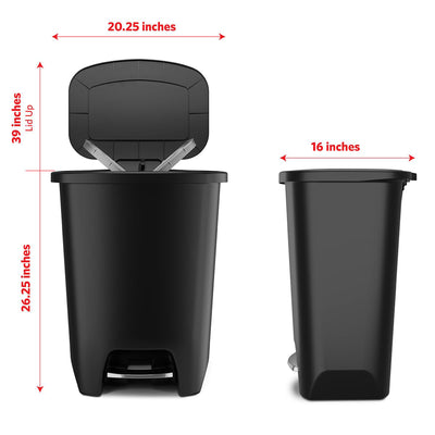 Glad Trash Can w/ Lid, Stainless Pedal, Garbage Bag Rings, 20 Gal, Black, 3 Pack