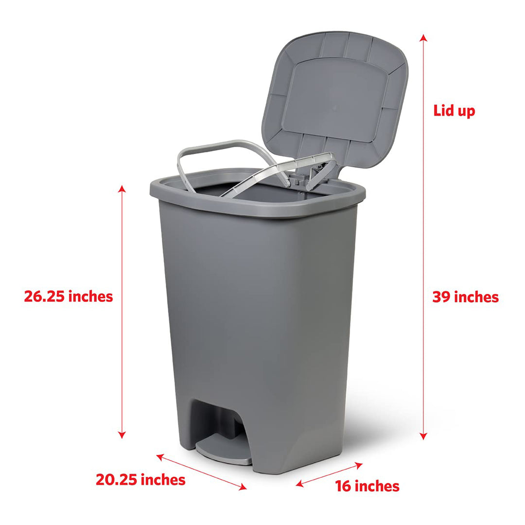 Glad Kitchen Trash Can with Lid, Foot Pedal and Garbage Bag Rings, 20 Gal, Grey