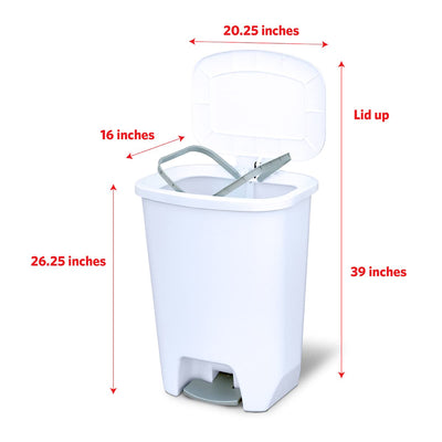 Glad Trash Can w/Lid, Foot Pedal & Garbage Bag Rings, 20 Gal, White (Used) - VMInnovations