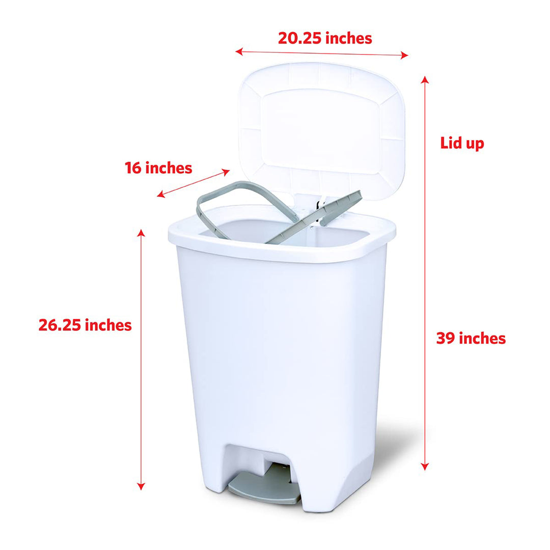 Glad Kitchen Trash Can with Lid and Garbage Bag Rings, 20 Gal, White, 3 Pack