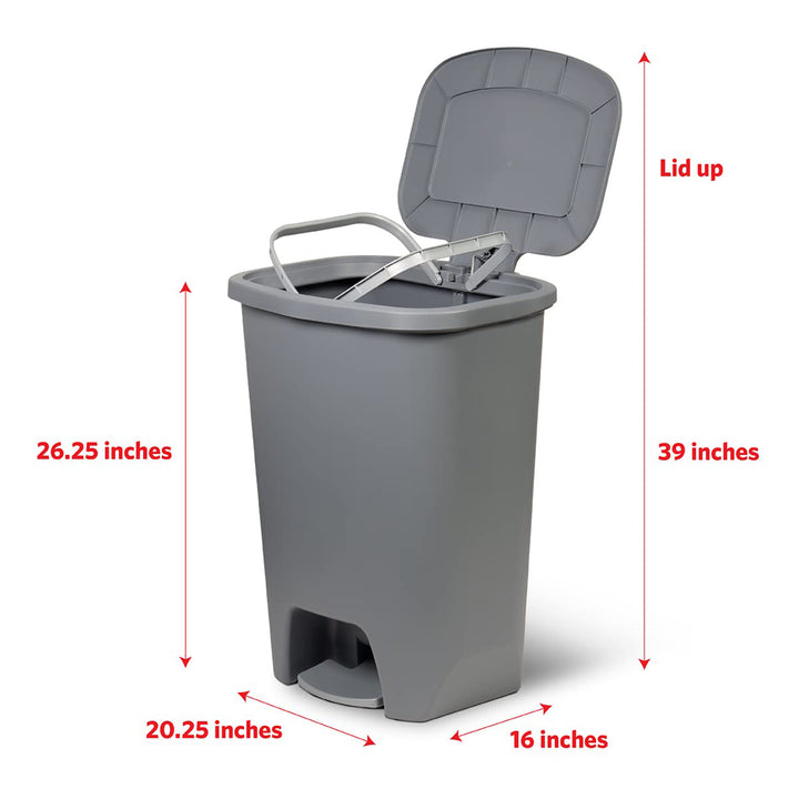 Glad Kitchen Trash Can with Lid and Garbage Bag Rings, 20 Gal, Grey, 3 Pack