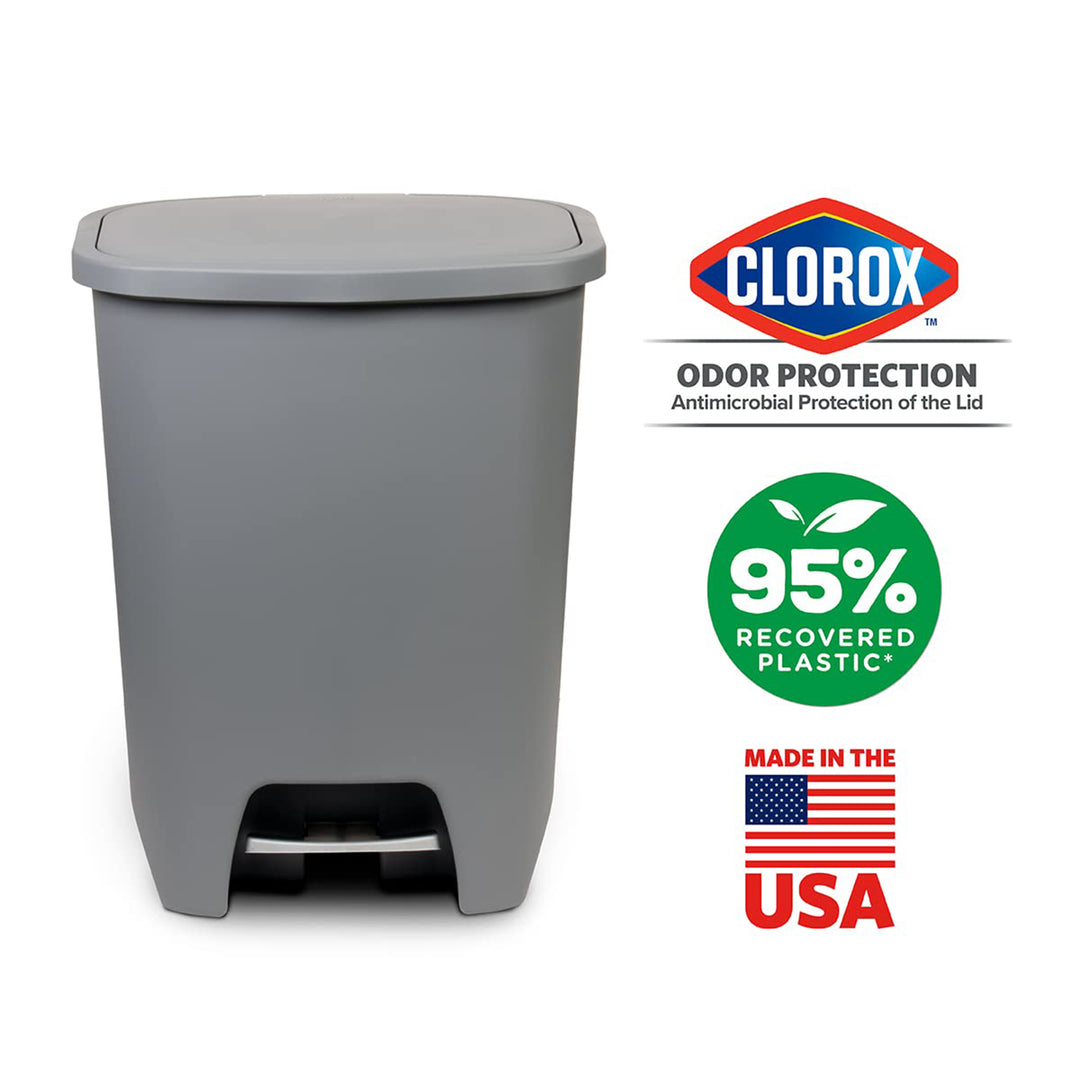 Glad Kitchen Trash Can with Lid, Foot Pedal and Garbage Bag Rings, 20 Gal, Grey